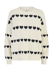 Yumi Cream Knitted Jumper With Heart Stripes - Image 5 of 5