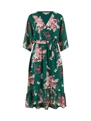 Yumi Green Floral Kimono Dipped Hem Dress - Image 5 of 5