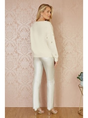 Yumi Cream Sequin Heart V-Neck Jumper - Image 4 of 5