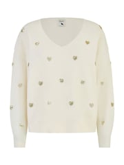 Yumi Cream Sequin Heart V-Neck Jumper - Image 5 of 5