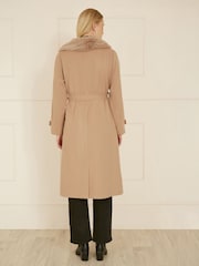 Yumi Brown Wrap Around Coat With Faux Fur Collar - Image 3 of 5