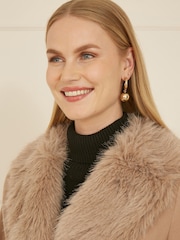 Yumi Brown Wrap Around Coat With Faux Fur Collar - Image 4 of 5