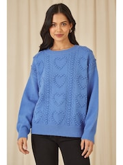 Yumi Blue Heart Knit Relaxed Jumper - Image 1 of 5