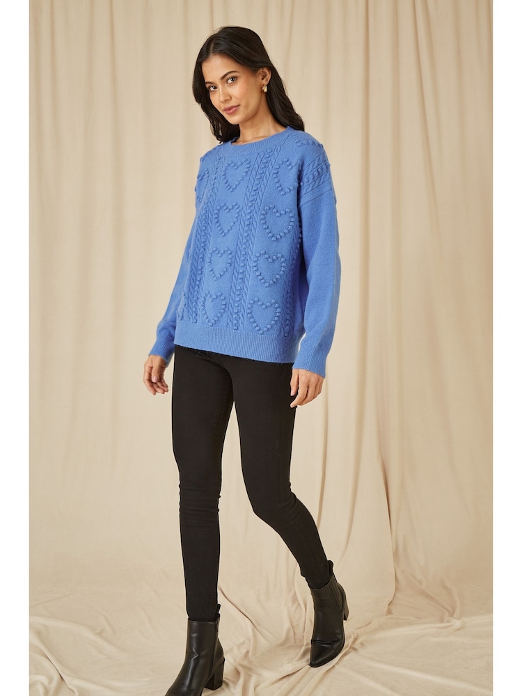 Yumi Blue Heart Knit Relaxed Jumper - Image 2 of 5