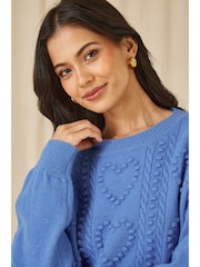 Yumi Blue Heart Knit Relaxed Jumper - Image 3 of 5