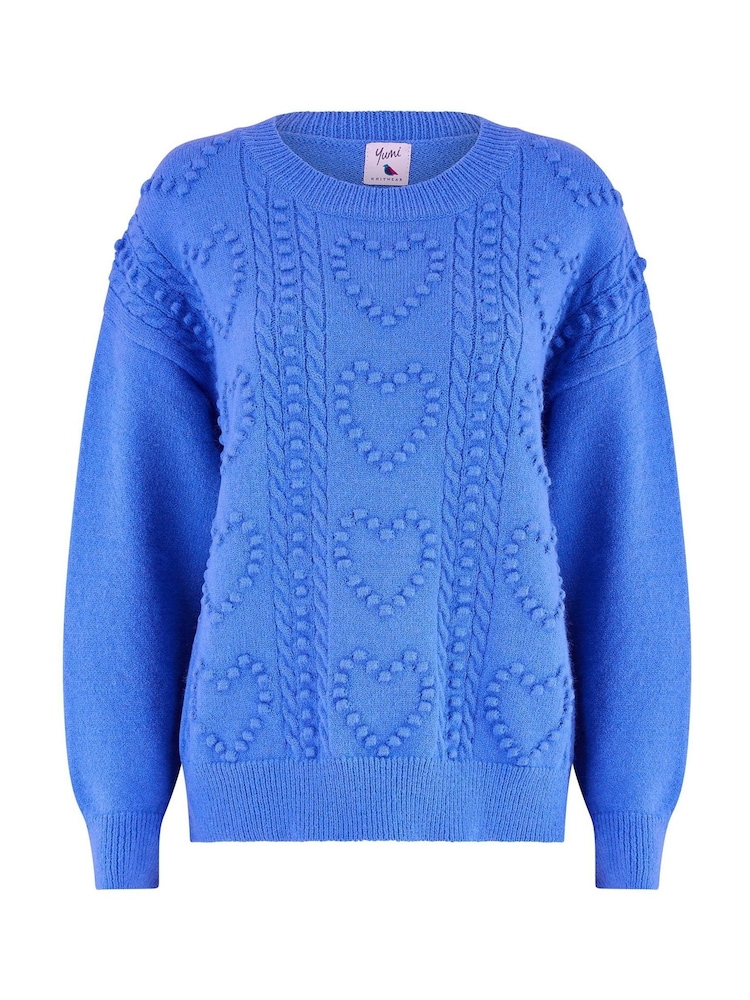Yumi Blue Heart Knit Relaxed Jumper - Image 5 of 5