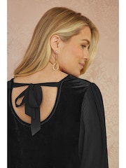 Yumi Black Tunic Dress with Pleated Balloon Sleeves And Tie Back - Image 7 of 9