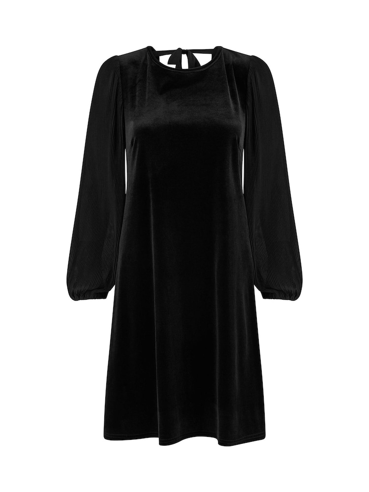 Yumi Black Tunic Dress with Pleated Balloon Sleeves And Tie Back - Image 9 of 9
