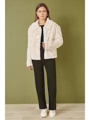 Yumi Cream Luxe Textured Faux Fur Jacket With Pockets - Image 2 of 4