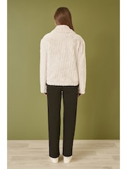 Yumi Cream Luxe Textured Faux Fur Jacket With Pockets - Image 3 of 4