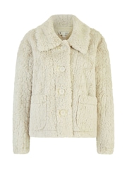 Yumi Cream Luxe Textured Faux Fur Jacket With Pockets - Image 4 of 4