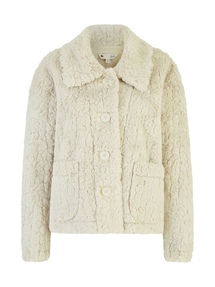 Yumi Cream Luxe Textured Faux Fur Jacket With Pockets - Image 4 of 4
