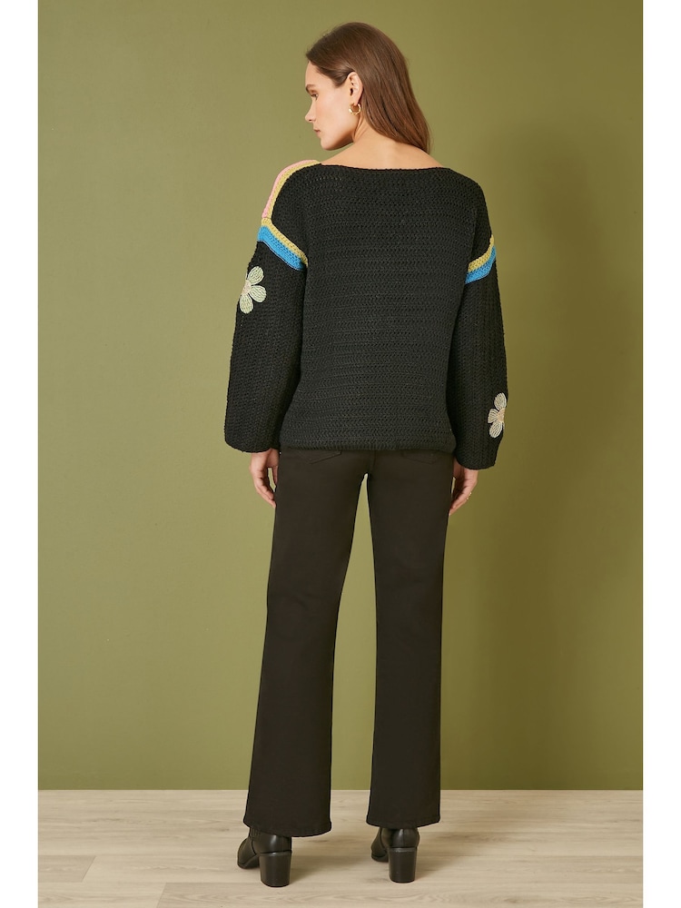 Yumi Black Crochet Flower Jumper - Image 4 of 5