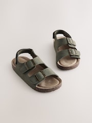 Khaki Green Standard Fit (F) Double Buckle Cushioned Footbed Sandals - Image 1 of 4