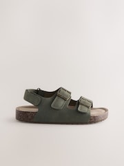Khaki Green Standard Fit (F) Double Buckle Cushioned Footbed Sandals - Image 2 of 4