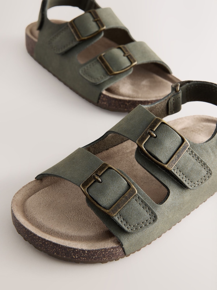 Khaki Green Standard Fit (F) Double Buckle Cushioned Footbed Sandals - Image 3 of 4