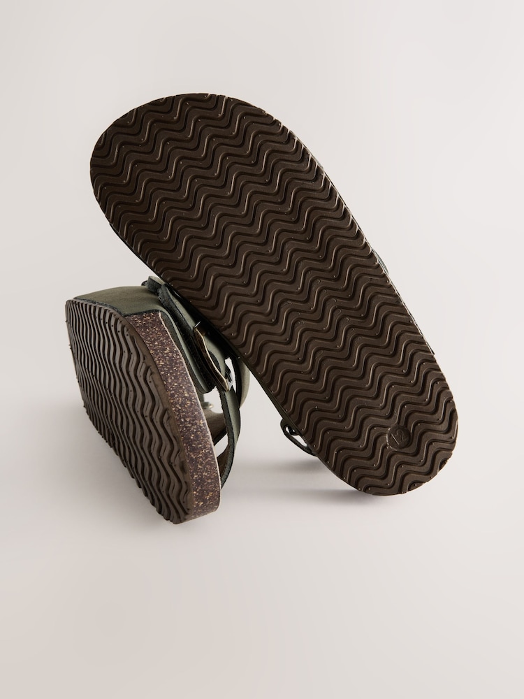 Khaki Green Standard Fit (F) Double Buckle Cushioned Footbed Sandals - Image 4 of 4