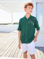 Dark Green Button Through Knitted Short Sleeve Polo Shirt (3-16yrs) - Image 1 of 8