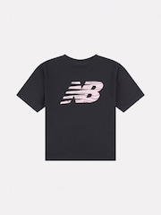 New Balance Black Girls 100% Cotton AOP Fill Logo T-Shirt - Image 1 of 3