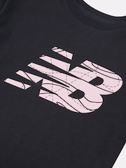 New Balance Black Girls 100% Cotton AOP Fill Logo T-Shirt - Image 3 of 3