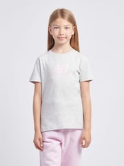 New Balance Grey Girls 100% Cotton Stacked Logo T-Shirt - Image 1 of 8