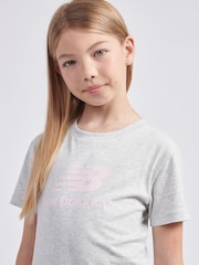 New Balance Grey Girls 100% Cotton Stacked Logo T-Shirt - Image 4 of 8