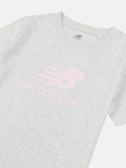 New Balance Grey Girls 100% Cotton Stacked Logo T-Shirt - Image 8 of 8