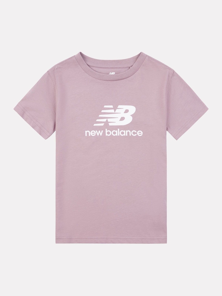 New Balance Red Girls 100% Cotton Stacked Logo T-Shirt - Image 1 of 3