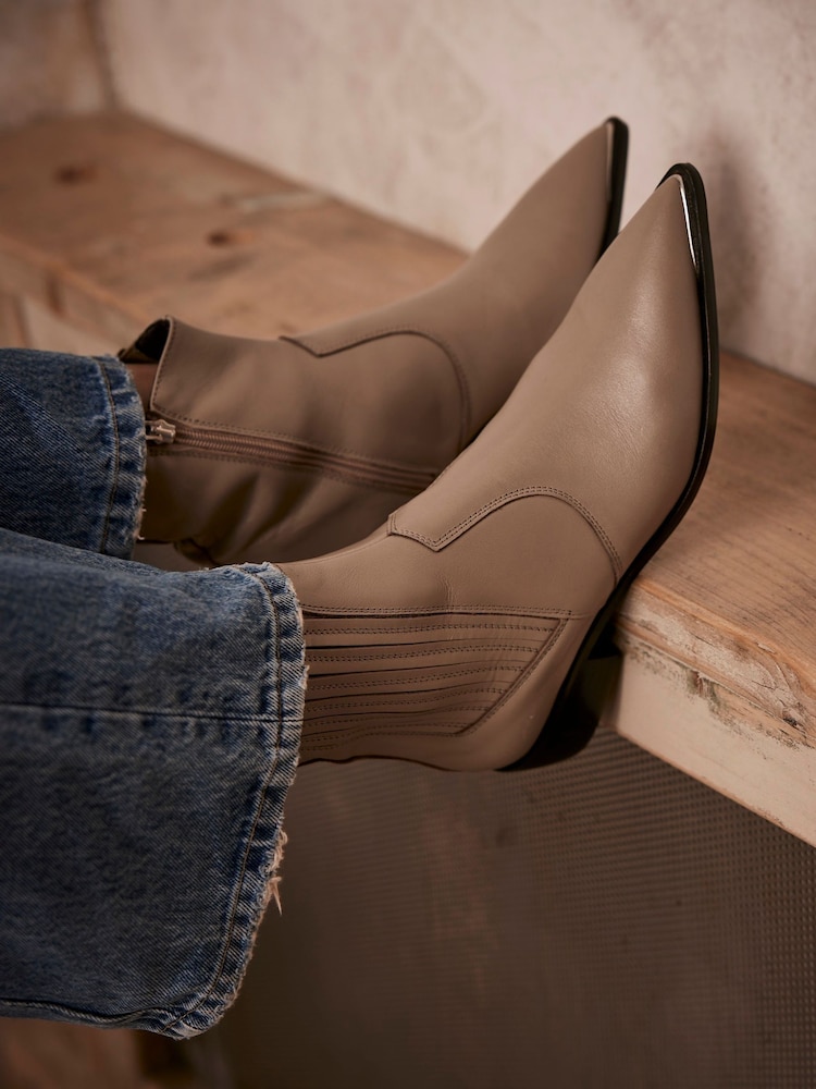 Mint Velvet Natural Leather Western Ankle Boots - Image 1 of 6