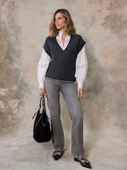 Mint Velvet Grey Sleeveless Tabard 100% Cotton Vest Top - Image 1 of 6