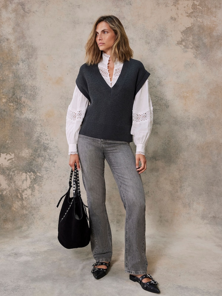 Mint Velvet Grey Sleeveless Tabard 100% Cotton Vest Top - Image 1 of 6