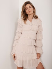 Mint Velvet Pink Ruffle Tiered Mini Dress - Image 1 of 9