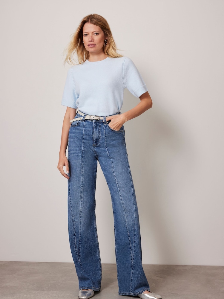 Mint Velvet Blue Wool Blend Knit T-Shirt - Image 1 of 9