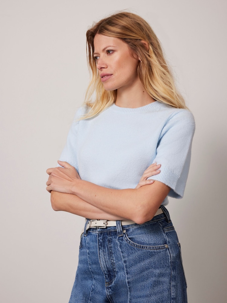 Mint Velvet Blue Wool Blend Knit T-Shirt - Image 2 of 9 Mint Velvet Blue Wool Blend Knit T-Shirt - Image 2 of 9
