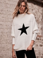 Mint Velvet White Cotton Blend Star Jumper - Image 1 of 7