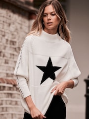 Mint Velvet White Cotton Blend Star Jumper - Image 2 of 7