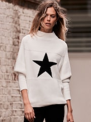Mint Velvet White Cotton Blend Star Jumper - Image 3 of 7