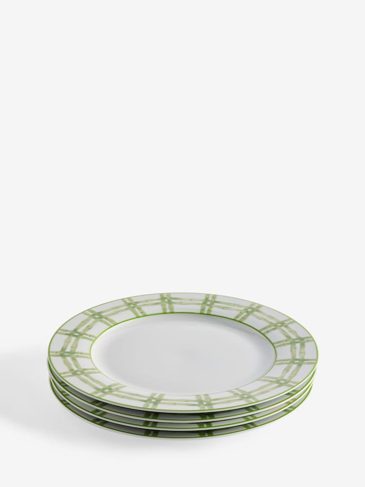 Nina Campbell Set of 4 Green/White Bamboo Dinner Plates - Image 2 of 4 Nina Campbell Set of 4 Green/White Bamboo Dinner Plates - Image 2 of 4