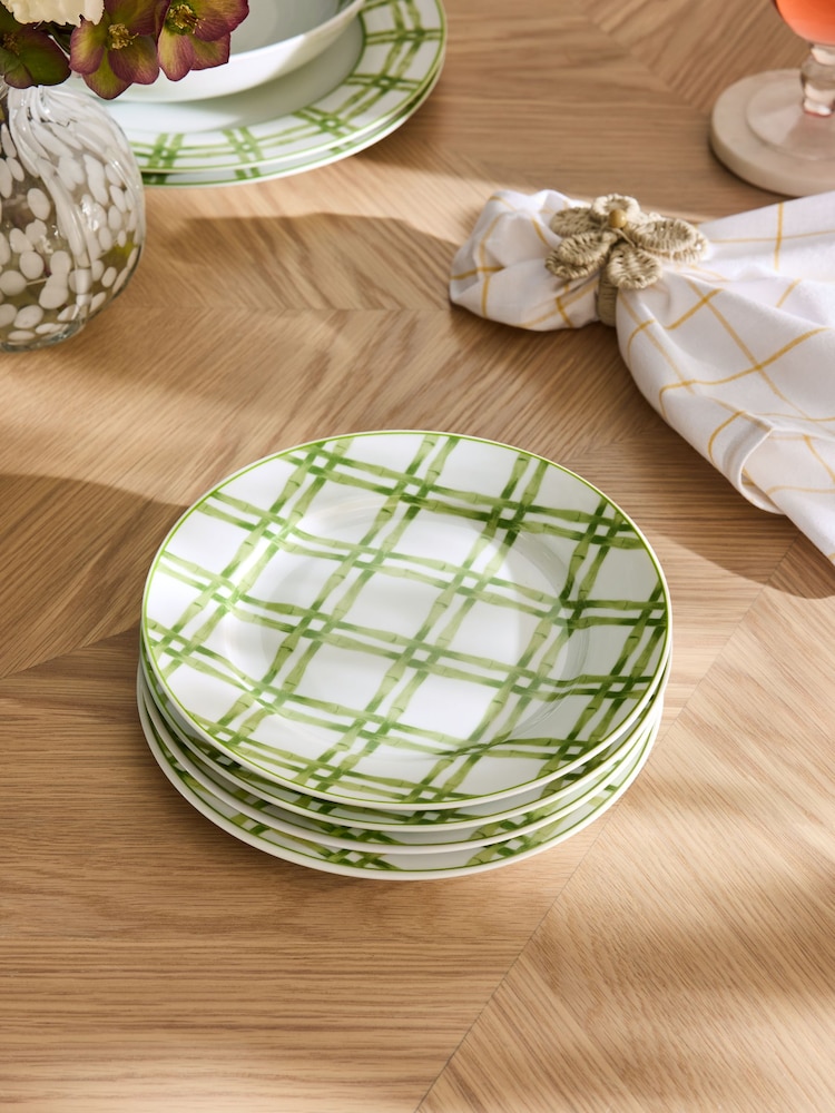 Nina Campbell Set of 4 Green/White Bamboo Side Plates - Image 1 of 4