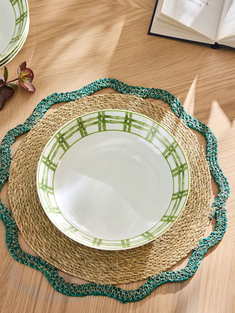 Nina Campbell Set of 4 Green/White Bamboo Pasta Bowls - Image 1 of 4