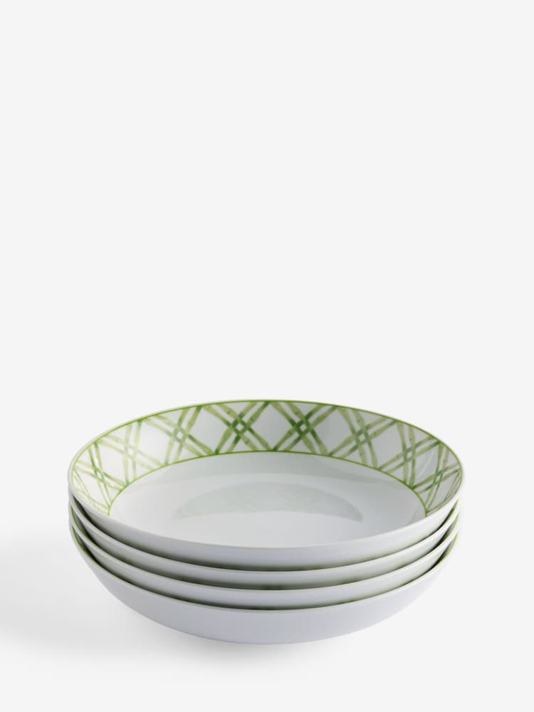 Nina Campbell Set of 4 Green/White Bamboo Pasta Bowls - Image 2 of 4