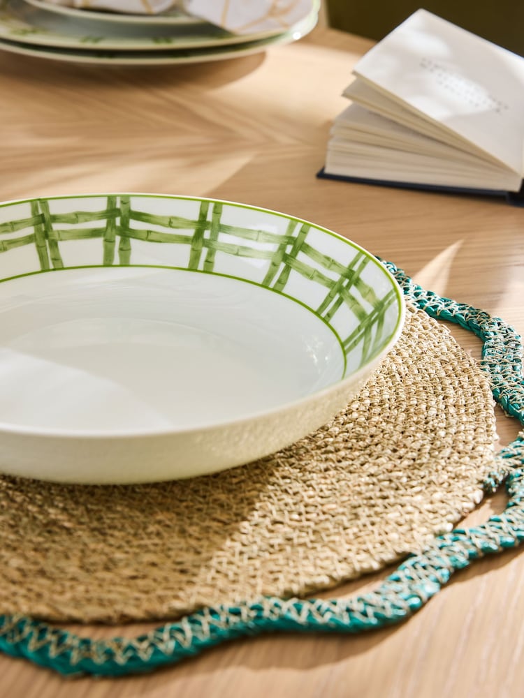 Nina Campbell Set of 4 Green/White Bamboo Pasta Bowls - Image 4 of 4