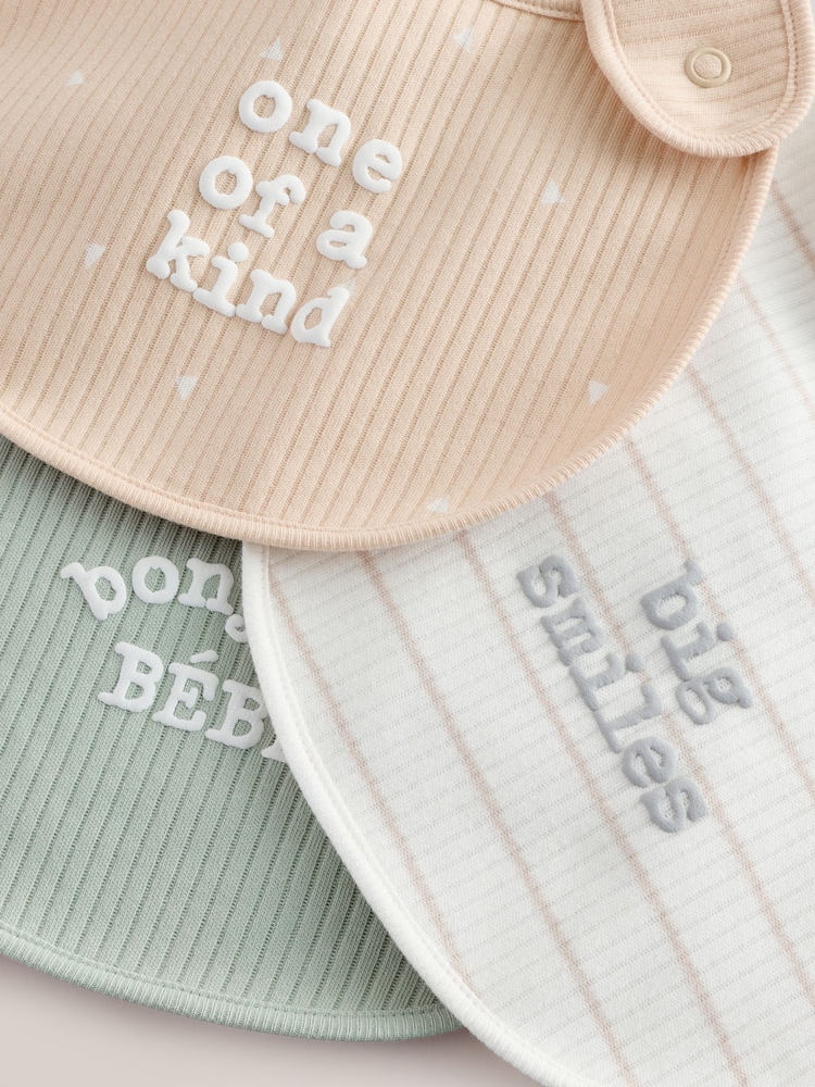 Neutral Brown/ Mint Green Slogan - Pack de 3 Baberos de bebé - Imagen 6 de 6