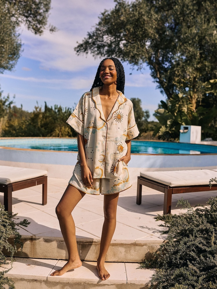 Their Nibs Cream La Luna Oversized Scallop Short Pyjama Set - Image 1 of 5