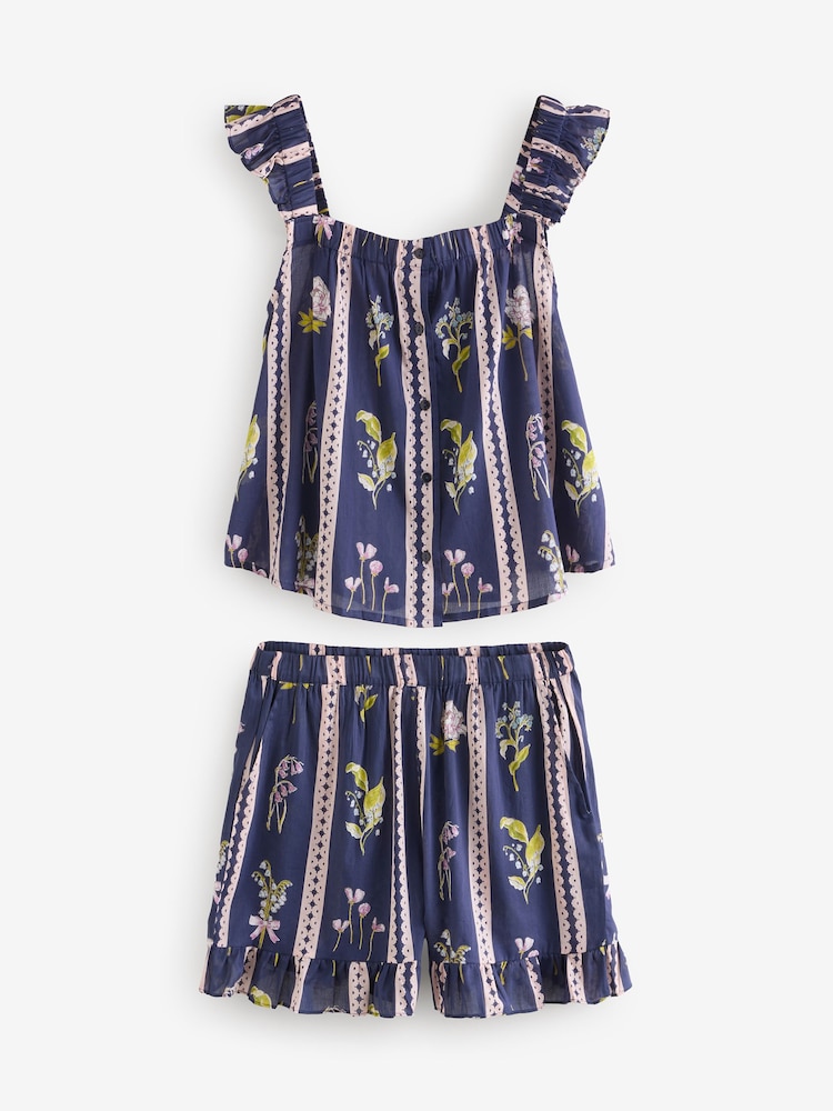 Their Nibs Frill Scallop Trim Floral Cotton Voile Short Pyjama Set - Image 4 of 4