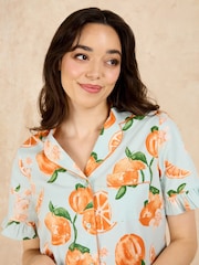 Their Nibs Turq/White Oranges Frill Cotton Short Pyjama Set - Image 3 of 4