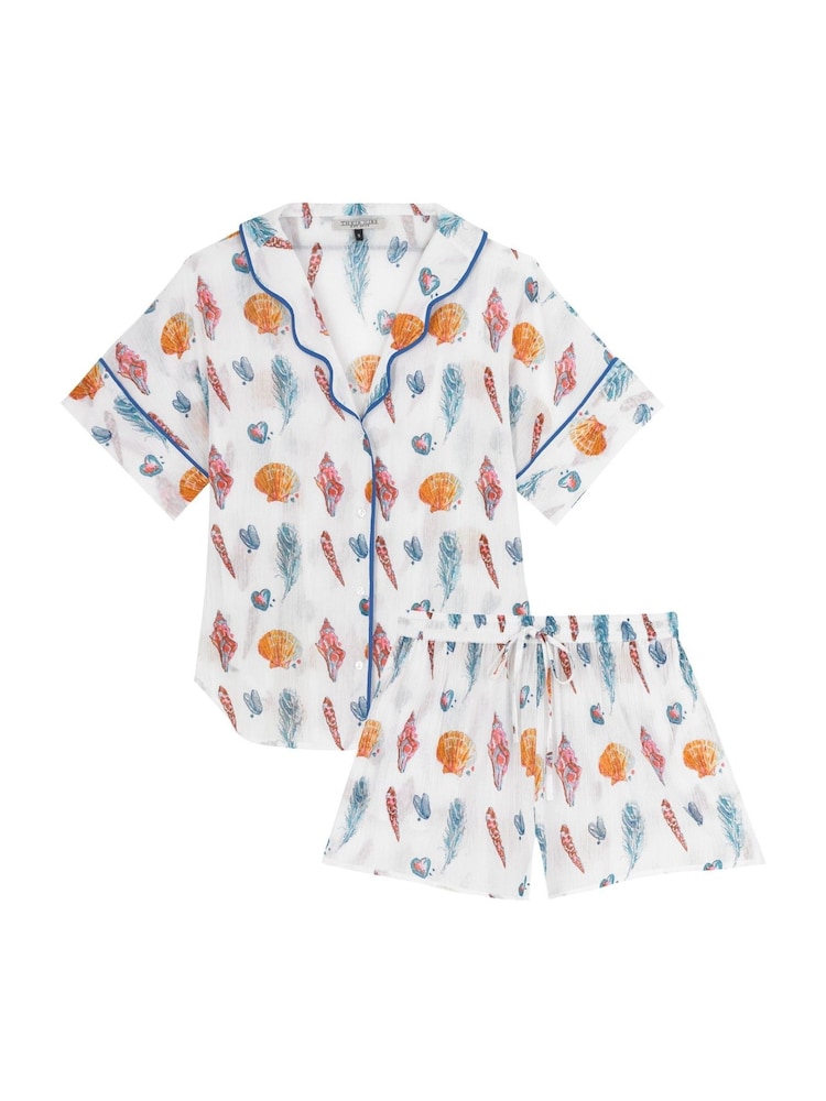 Their Nibs White Beachcomber Crinkle Cotton Oversized Short Pyjama Set - Image 4 of 4