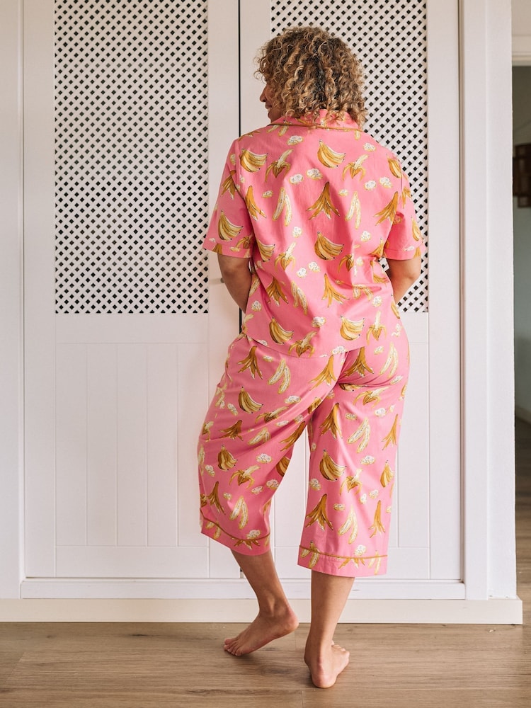 Their Nibs Pink Bananas Short Sleeve Cropped Leg Capri Pyjama Set - Image 2 of 5
