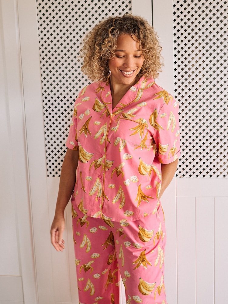 Their Nibs Pink Bananas Short Sleeve Cropped Leg Capri Pyjama Set - Image 4 of 5