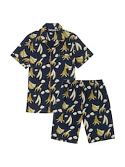 Their Nibs Navy Bananas Mens Short Sleeve Cotton Long Pyjama Set - Image 4 of 4